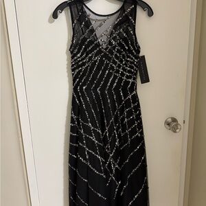 Aidan Mattox Black and Silver Sequin Maxi Dress